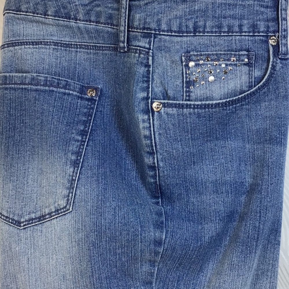 🪞Gloria Vanderbilt Silver Embellished High Rise Frayed Edge Jeans Sz.14 Petite - Picture 4 of 10